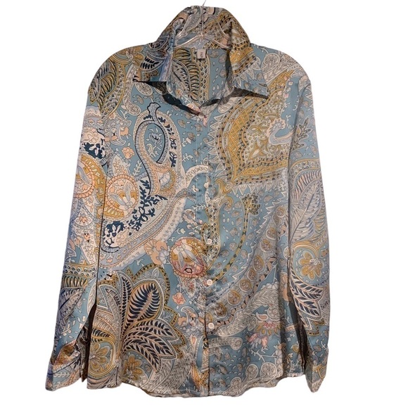 Papaya Long Sleeve Blue Button Front Paisley Shirt - Picture 1 of 8
